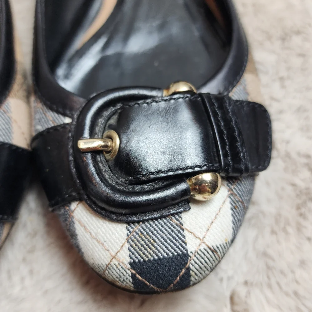 Burberry Beige Quilted Nova Check Canvas Leather Buckle Ballet Flats Shoes EU 39